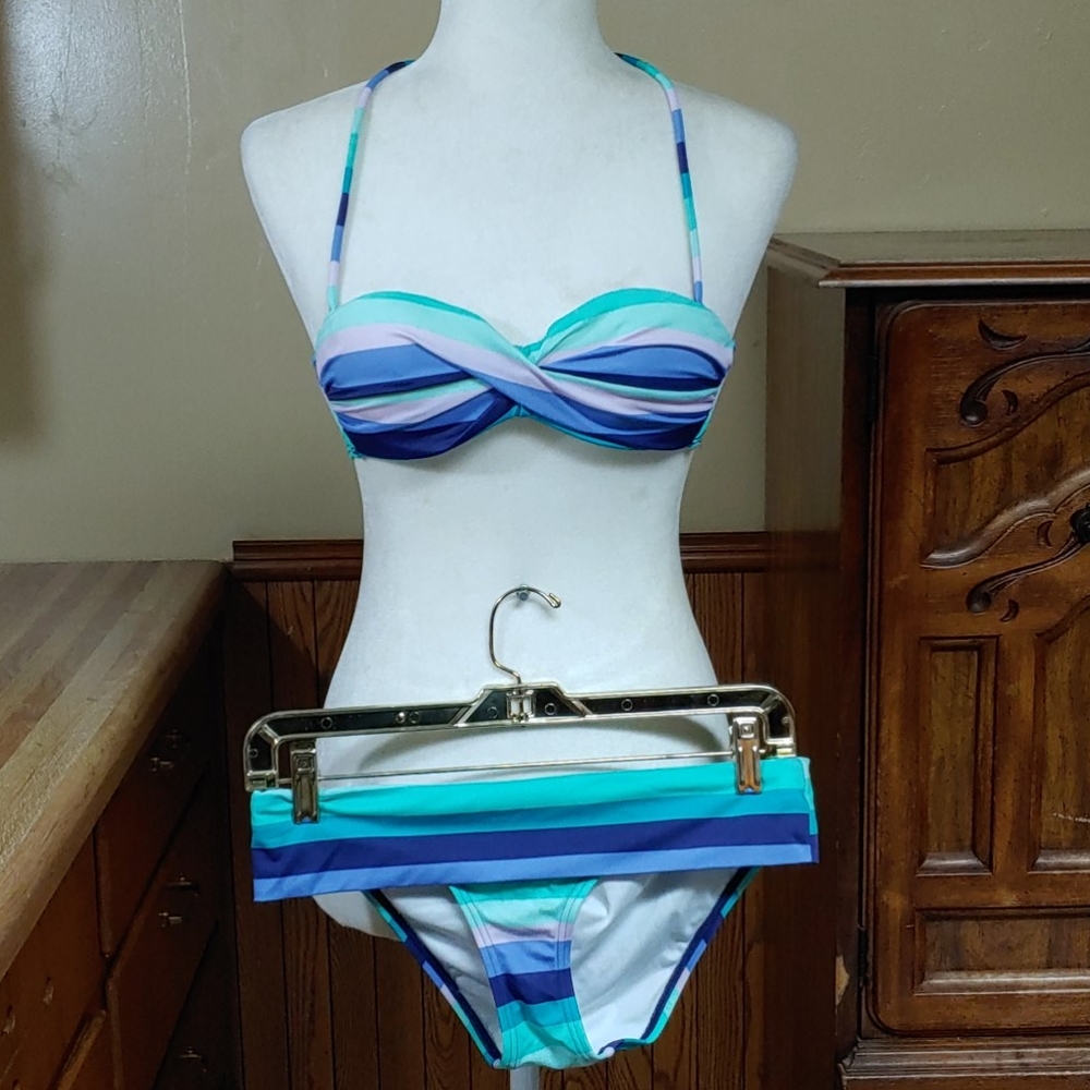 Victoria's Secret Stripe Halter Bikini XS NWOT